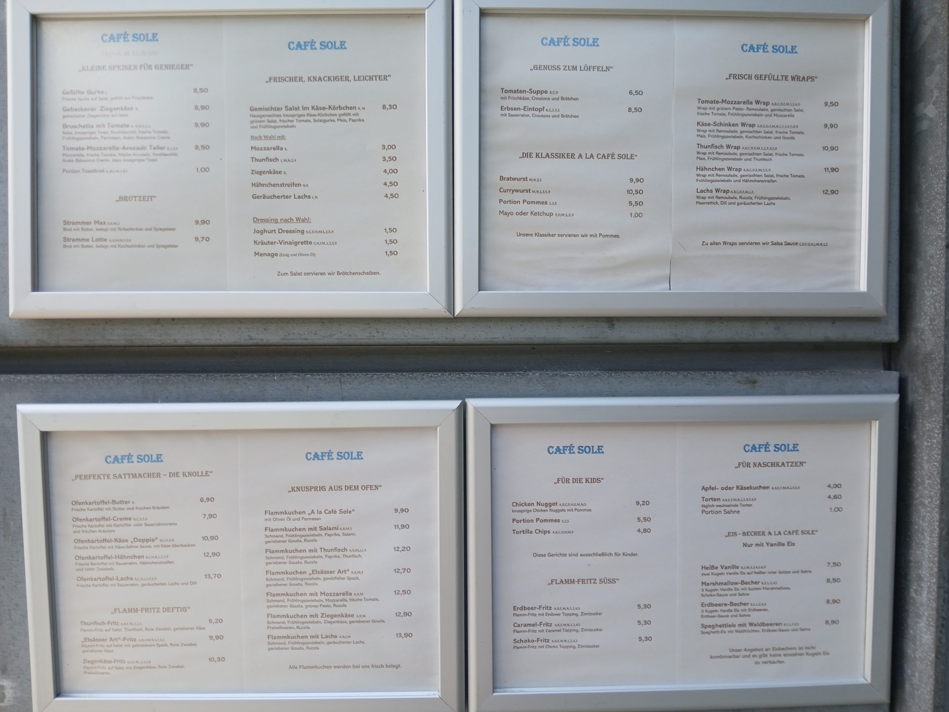 Original Speisekarte Tafel 1 - Herzhafte Speisen & Flammkuchen