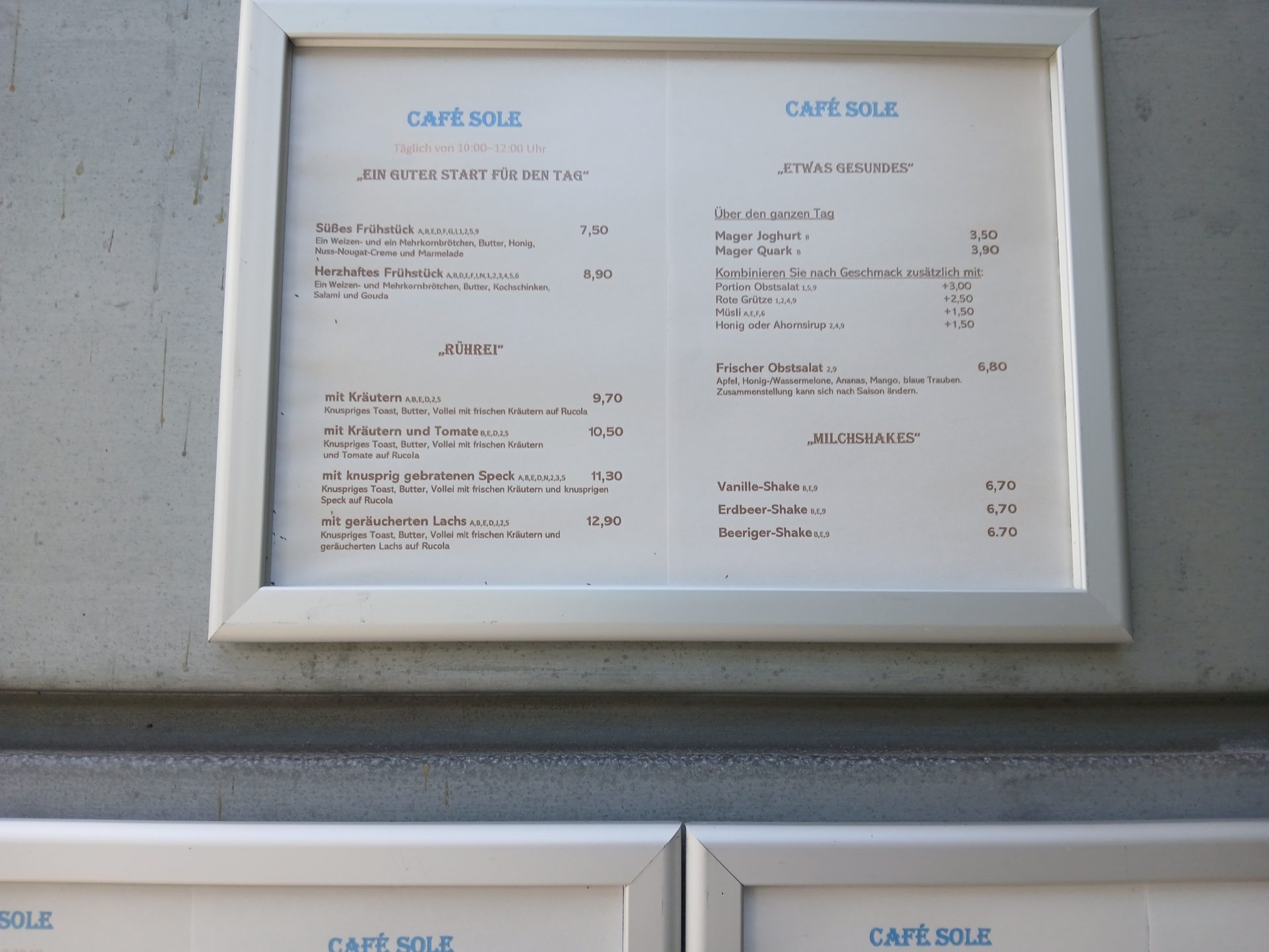 Original Speisekarte Tafel 2 - Frühstück & Getränke